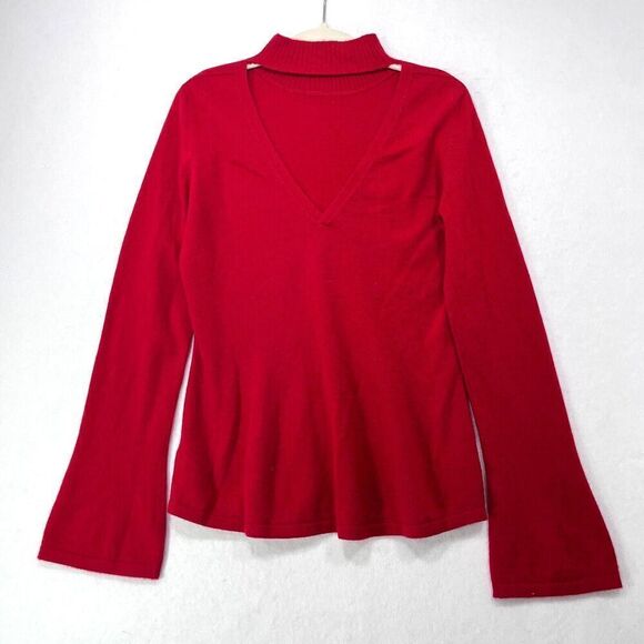 Rebecca Minkoff Sweater Women Medium Red 100% Cashmere Retro 70s Mob Wife Flare - Picture 2 of 11